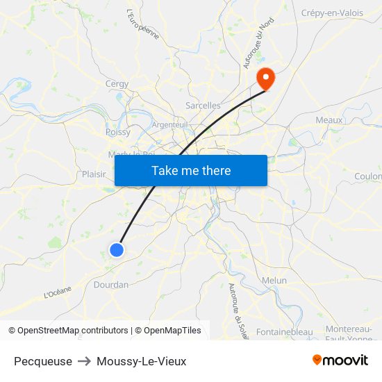 Pecqueuse to Moussy-Le-Vieux map