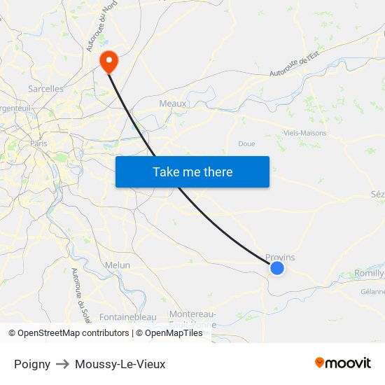Poigny to Moussy-Le-Vieux map