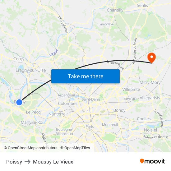 Poissy to Moussy-Le-Vieux map