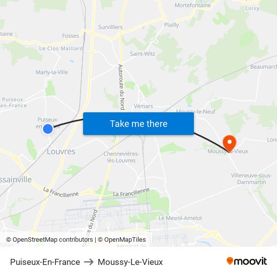 Puiseux-En-France to Moussy-Le-Vieux map