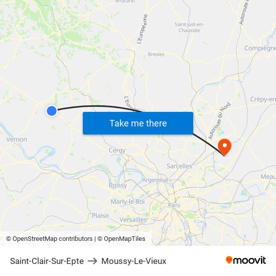 Saint-Clair-Sur-Epte to Moussy-Le-Vieux map