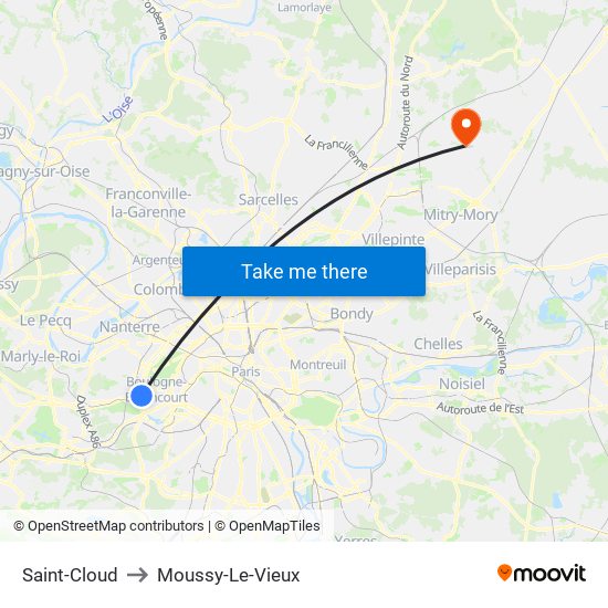 Saint-Cloud to Moussy-Le-Vieux map