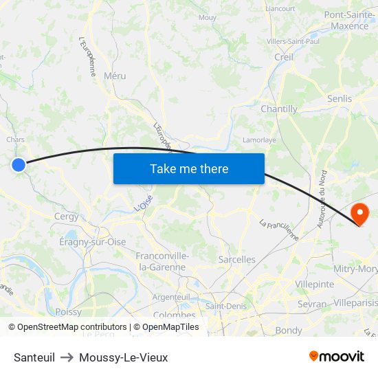Santeuil to Moussy-Le-Vieux map