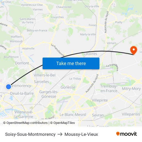 Soisy-Sous-Montmorency to Moussy-Le-Vieux map