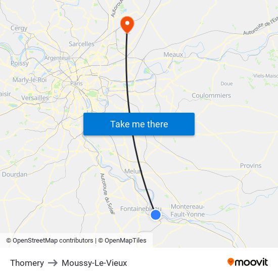 Thomery to Moussy-Le-Vieux map