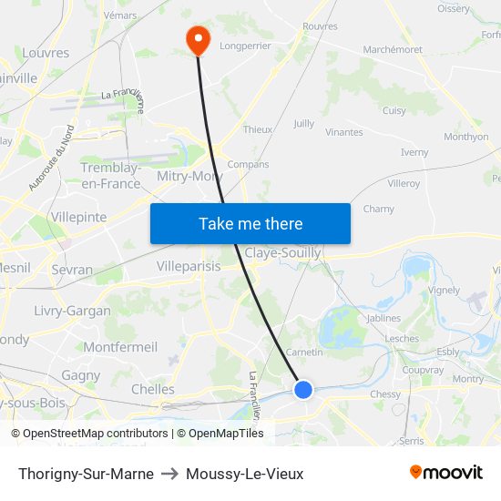 Thorigny-Sur-Marne to Moussy-Le-Vieux map