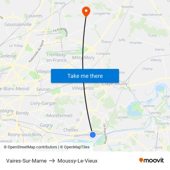 Vaires-Sur-Marne to Moussy-Le-Vieux map