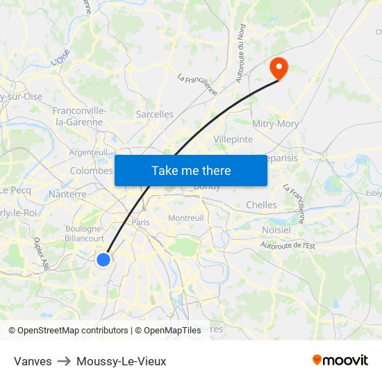 Vanves to Moussy-Le-Vieux map