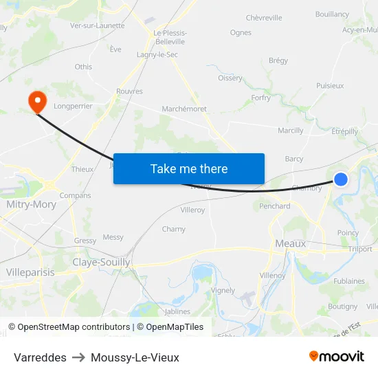 Varreddes to Moussy-Le-Vieux map