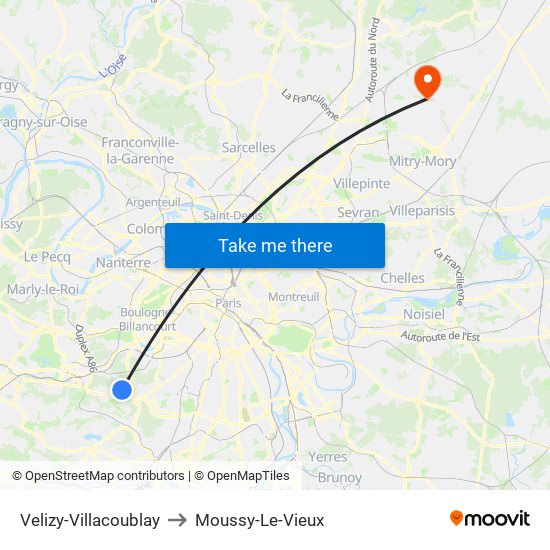 Velizy-Villacoublay to Moussy-Le-Vieux map