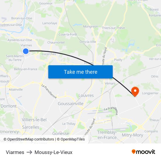 Viarmes to Moussy-Le-Vieux map