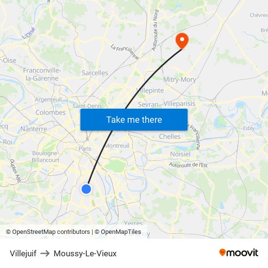 Villejuif to Moussy-Le-Vieux map