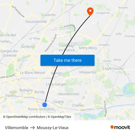 Villemomble to Moussy-Le-Vieux map