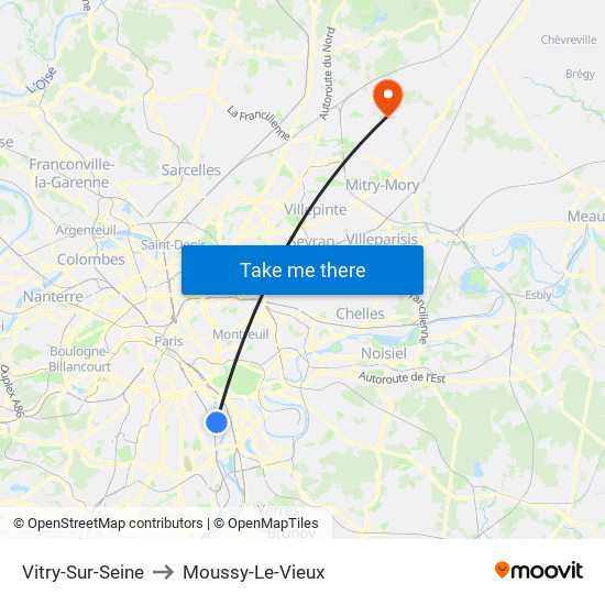 Vitry-Sur-Seine to Moussy-Le-Vieux map