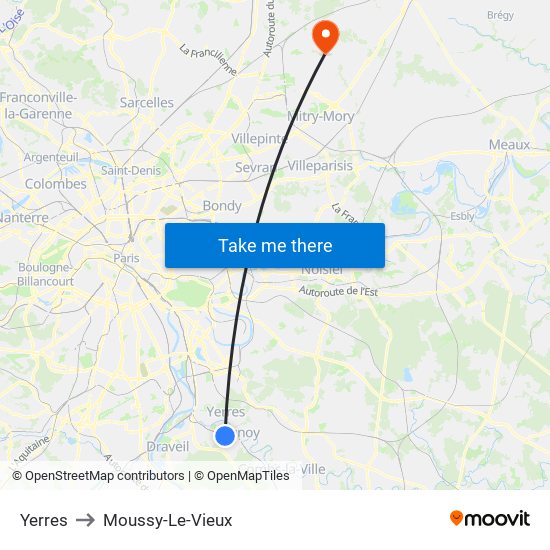 Yerres to Moussy-Le-Vieux map