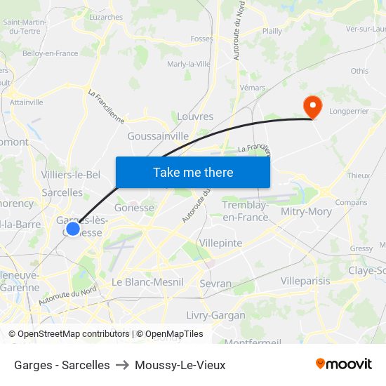 Garges - Sarcelles to Moussy-Le-Vieux map