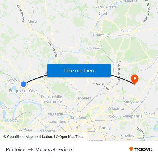 Pontoise to Moussy-Le-Vieux map