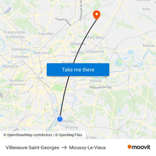 Villeneuve-Saint-Georges to Moussy-Le-Vieux map