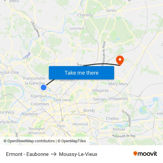 Ermont - Eaubonne to Moussy-Le-Vieux map