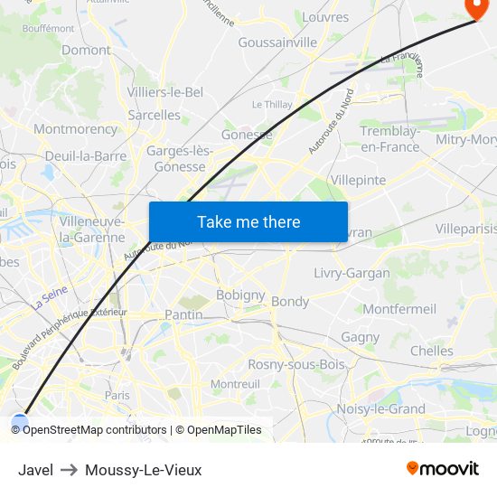 Javel to Moussy-Le-Vieux map
