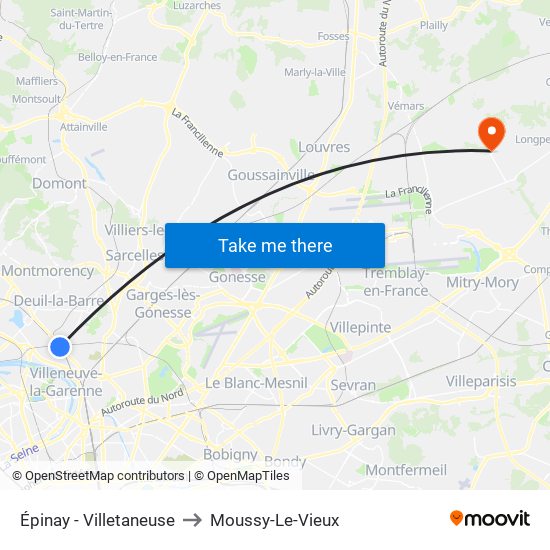Épinay - Villetaneuse to Moussy-Le-Vieux map