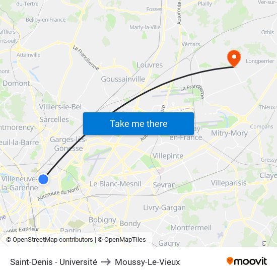 Saint-Denis - Université to Moussy-Le-Vieux map