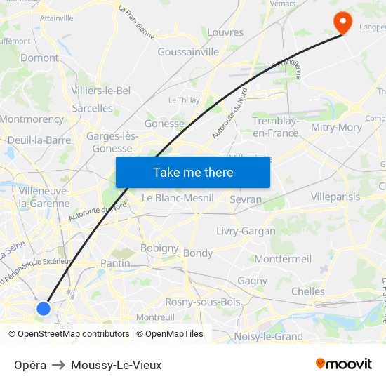 Opéra to Moussy-Le-Vieux map