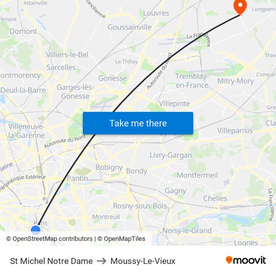 St Michel Notre Dame to Moussy-Le-Vieux map