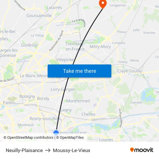 Neuilly-Plaisance to Moussy-Le-Vieux map