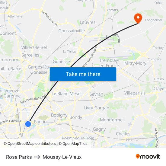 Rosa Parks to Moussy-Le-Vieux map
