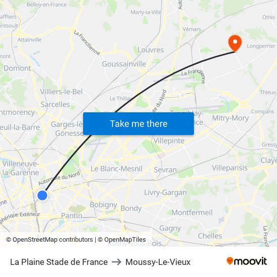 La Plaine Stade de France to Moussy-Le-Vieux map