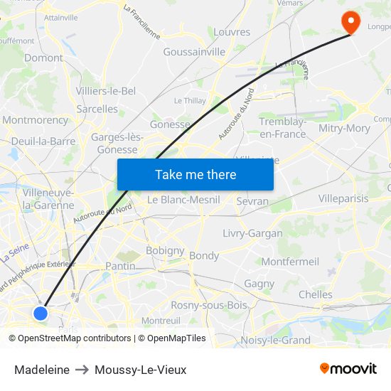 Madeleine to Moussy-Le-Vieux map