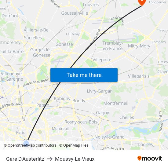 Gare D'Austerlitz to Moussy-Le-Vieux map