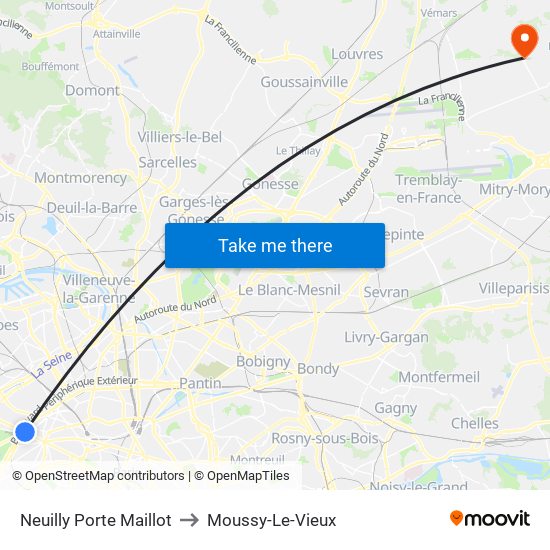 Neuilly Porte Maillot to Moussy-Le-Vieux map