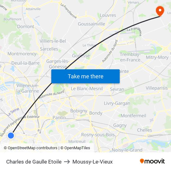 Charles de Gaulle Etoile to Moussy-Le-Vieux map