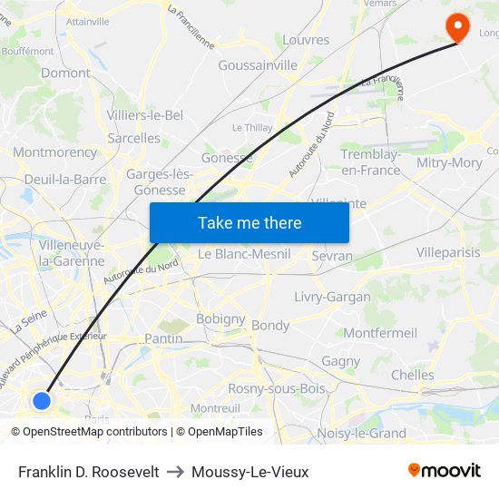 Franklin D. Roosevelt to Moussy-Le-Vieux map