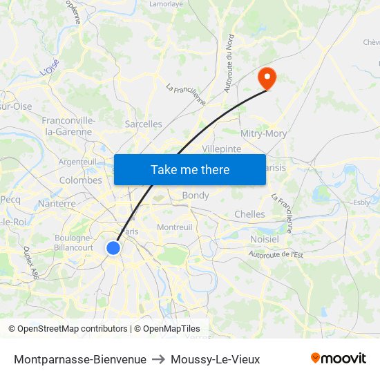 Montparnasse-Bienvenue to Moussy-Le-Vieux map