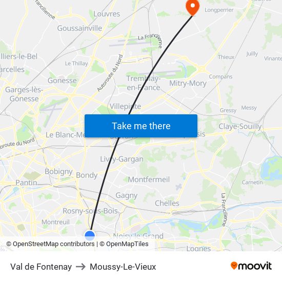 Val de Fontenay to Moussy-Le-Vieux map