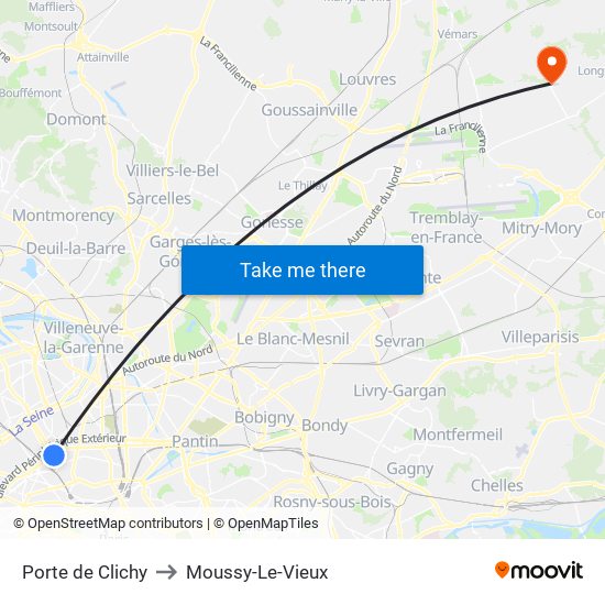 Porte de Clichy to Moussy-Le-Vieux map