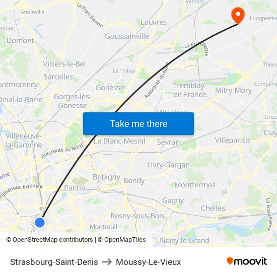 Strasbourg-Saint-Denis to Moussy-Le-Vieux map