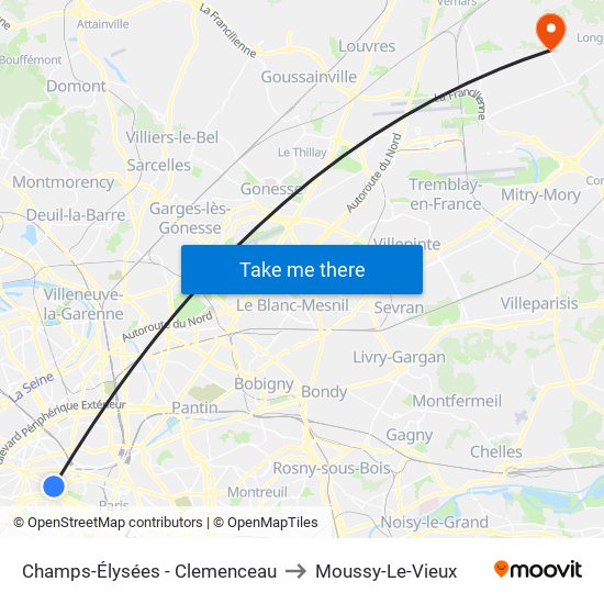 Champs-Élysées - Clemenceau to Moussy-Le-Vieux map