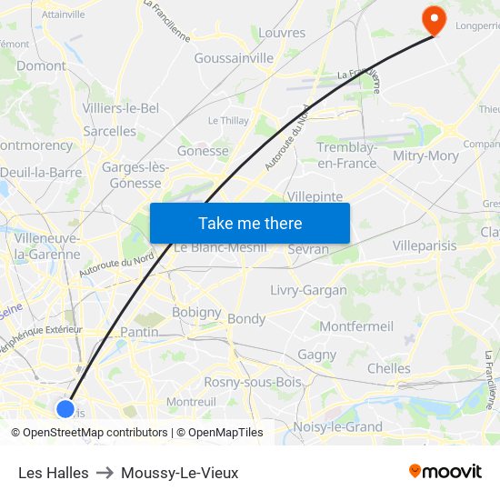 Les Halles to Moussy-Le-Vieux map