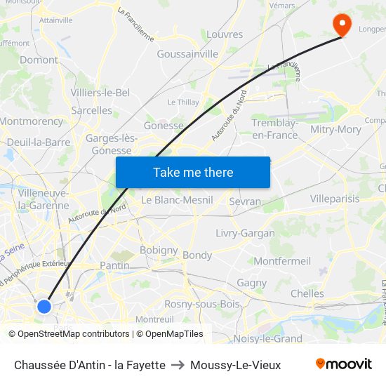 Chaussée D'Antin - la Fayette to Moussy-Le-Vieux map