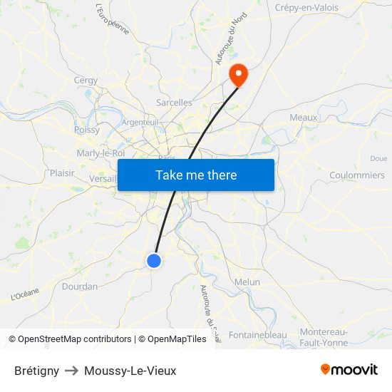 Brétigny to Moussy-Le-Vieux map