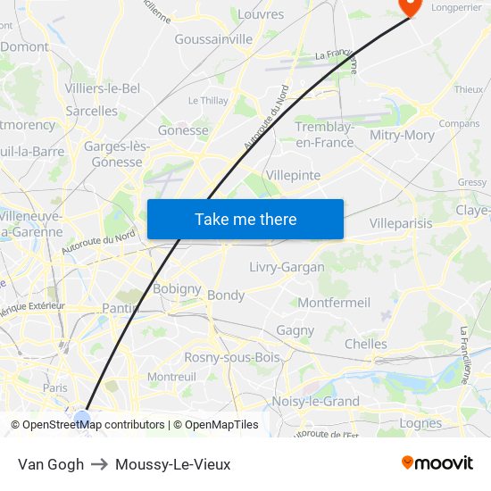 Van Gogh to Moussy-Le-Vieux map