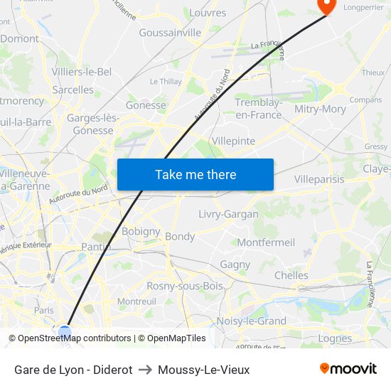 Gare de Lyon - Diderot to Moussy-Le-Vieux map