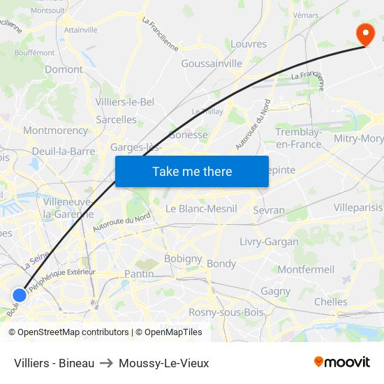 Villiers - Bineau to Moussy-Le-Vieux map