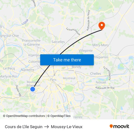 Cours de L'Ile Seguin to Moussy-Le-Vieux map