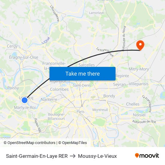 Saint-Germain-En-Laye RER to Moussy-Le-Vieux map