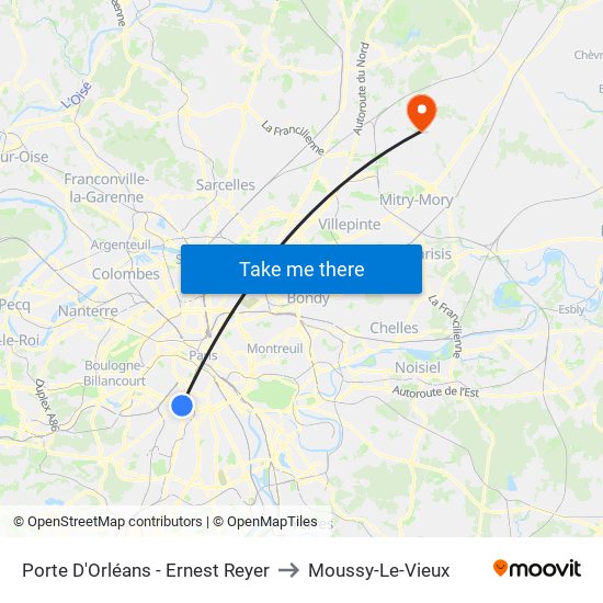Porte D'Orléans - Ernest Reyer to Moussy-Le-Vieux map